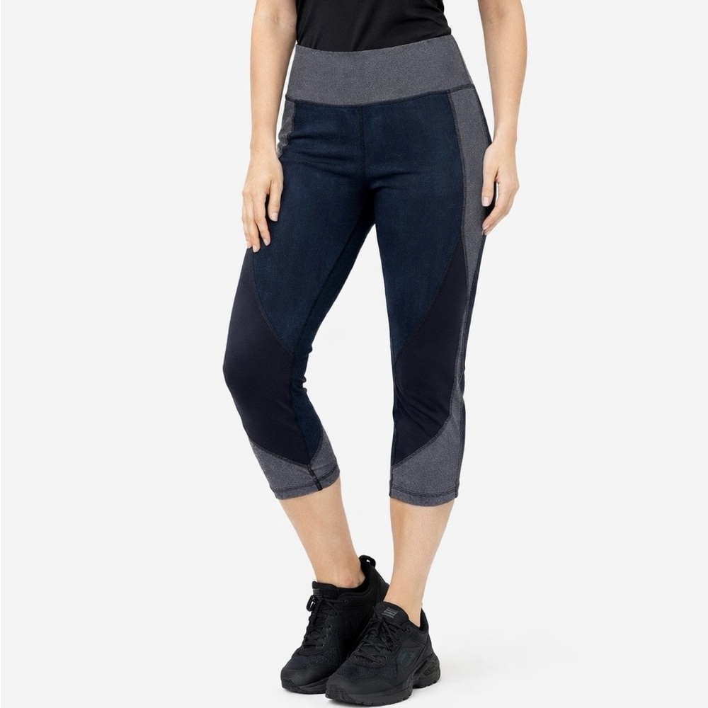 Lululemon Wunder Under Crop Sashiko Leggings Blue‎ Gray Colorblock Print Size 6